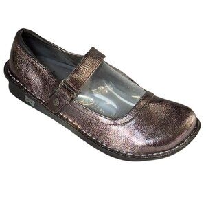 ALEGRIA Belle Women's Metallic Mary Jane Shoes Leather Adjustable Strap Size 37